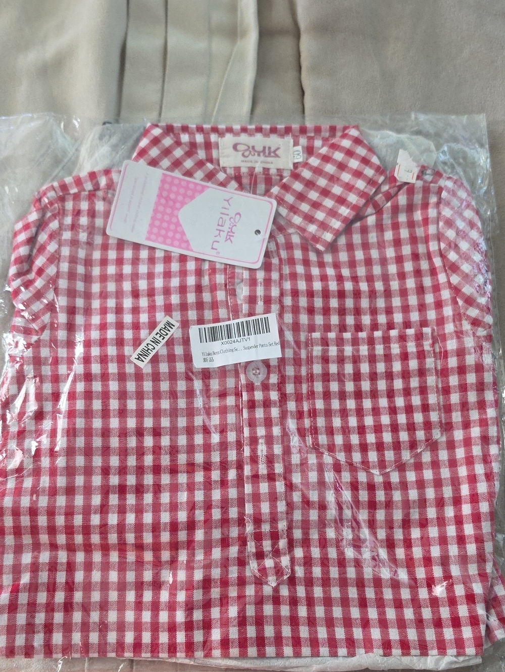 Gingham Button-Up Shirt in Red and White